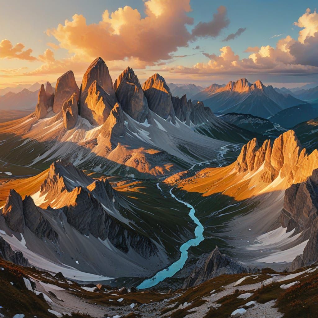 Tre Cime di Lavaredo Sunset in Gouache Impressionism