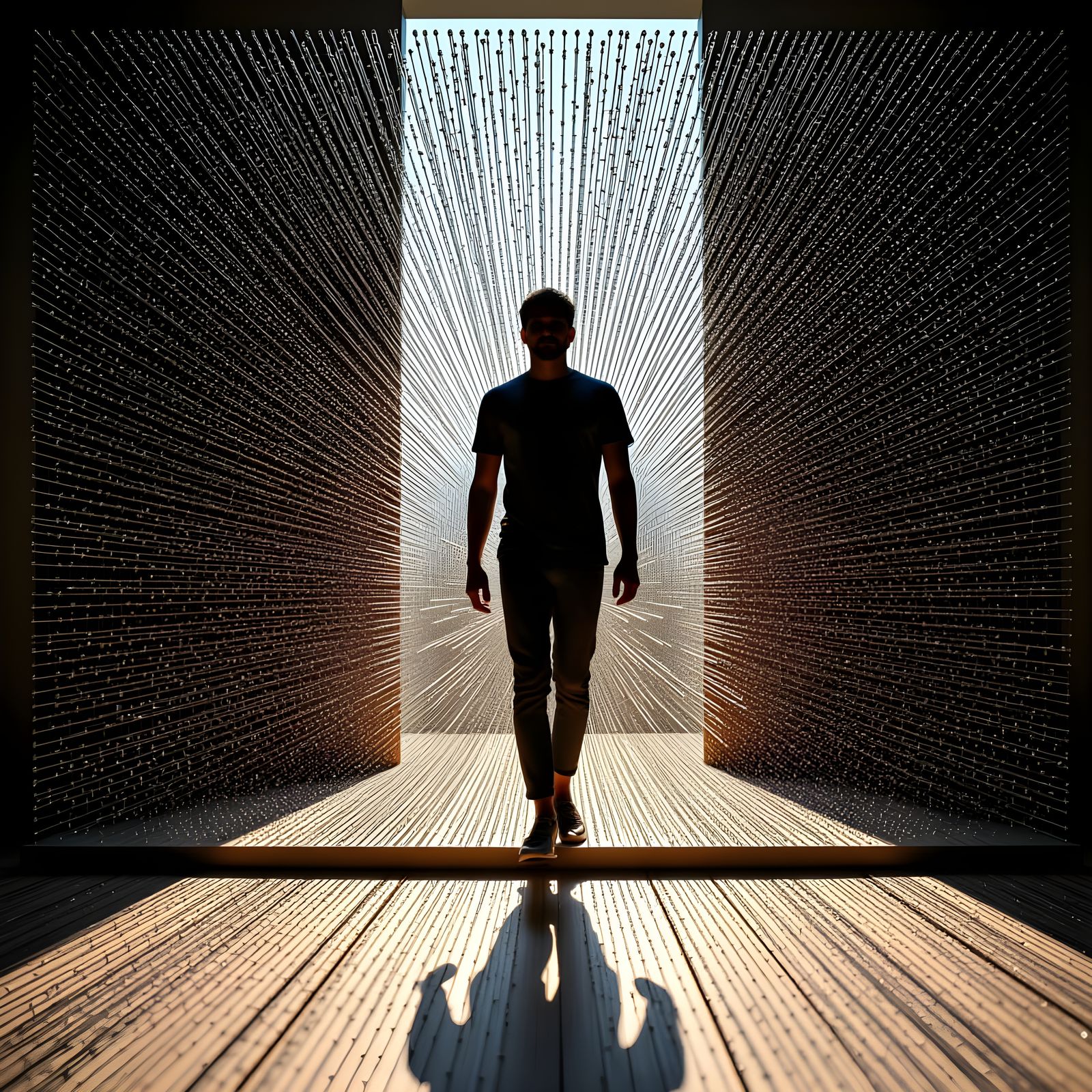 Humanoid Silhouette Emerging From Pin Art Panel