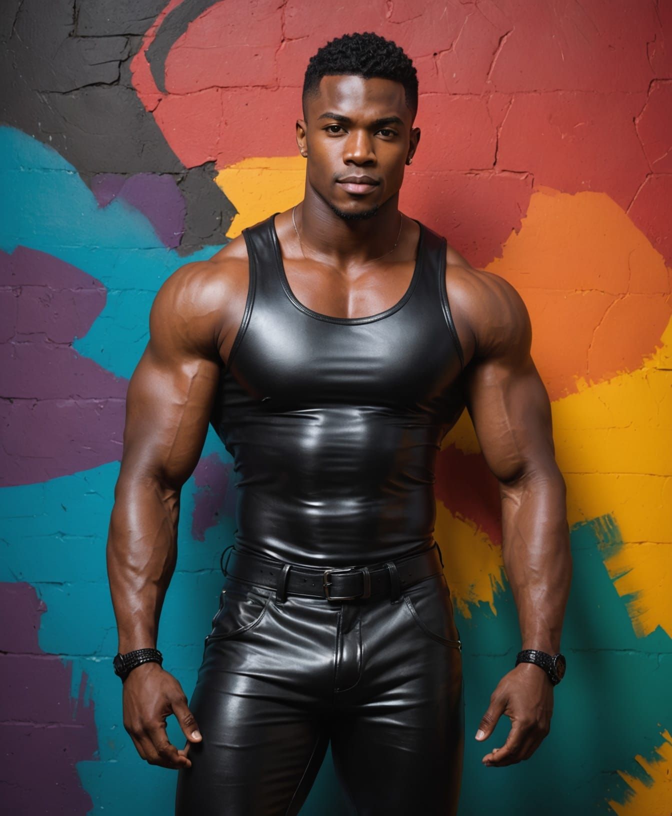 Handsome Man in Shiny Leather Pants