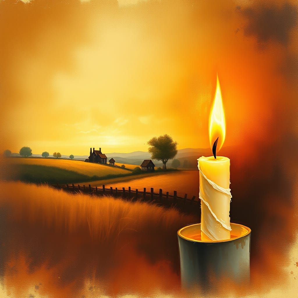 Rural Landscape in Candle Flame: Impressionist Style