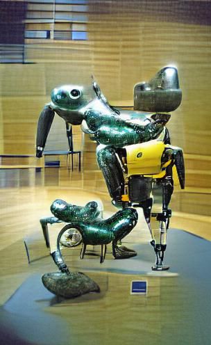 Abstract Robot Sculpture with Frog, in Moore Style