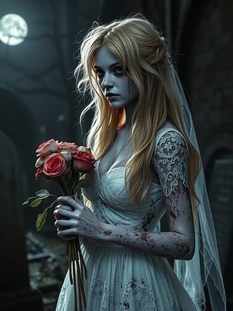 Ethereal Zombie Bride Emerges from Forgotten Cemetery Under...