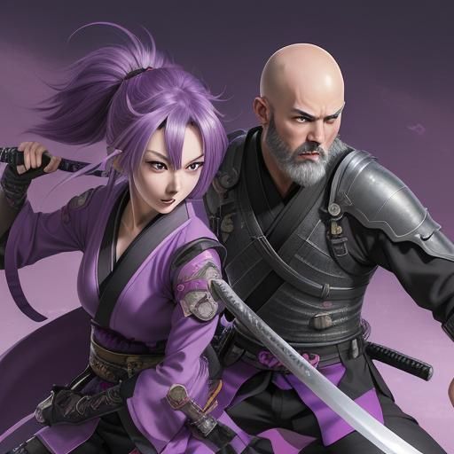 Anime Couple in Battle with Katana