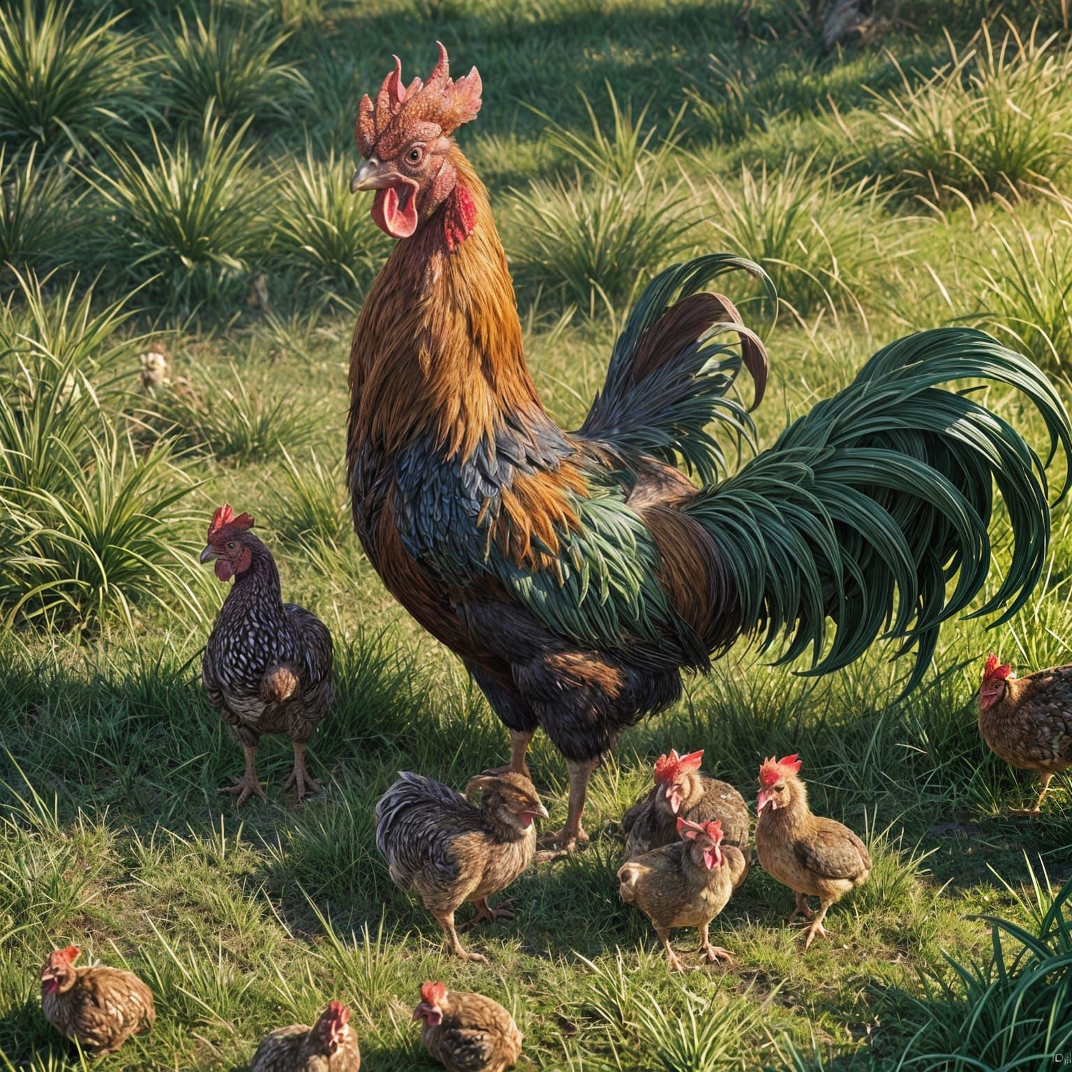 Gamefowl Family Portrait in Detailed Matte Painting