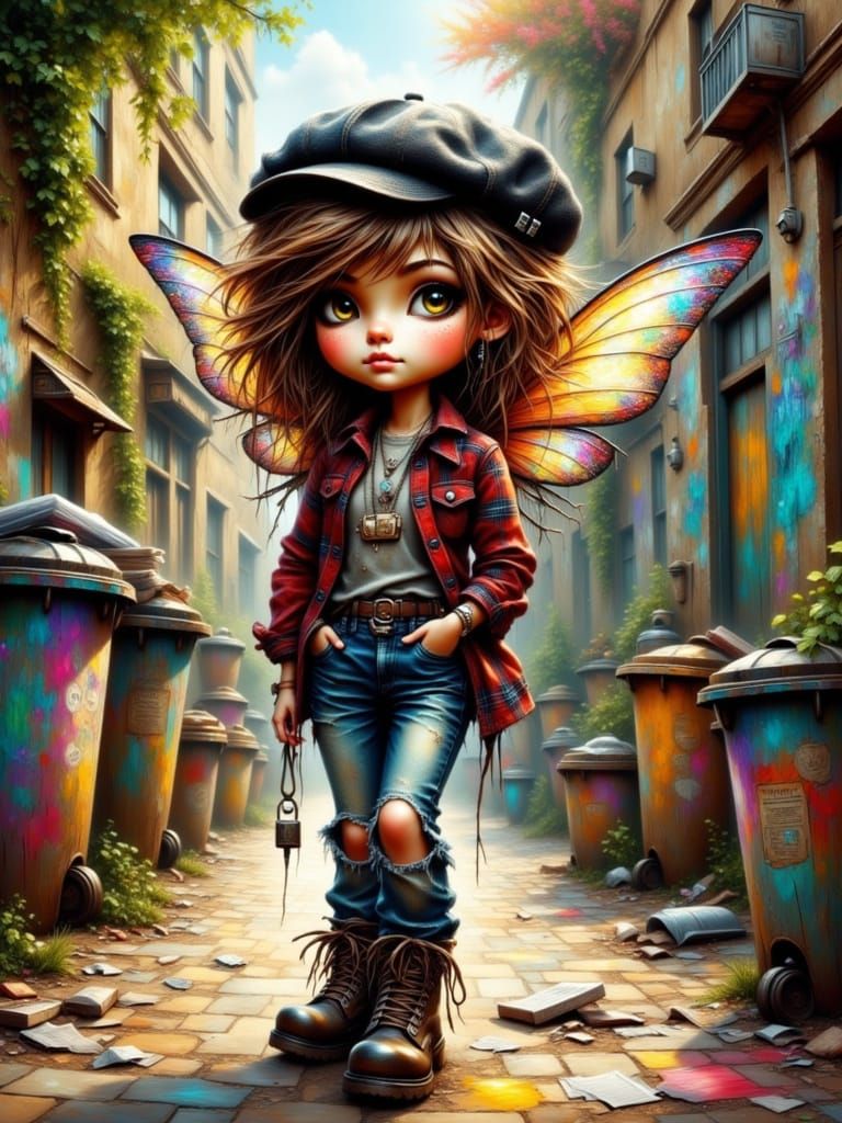 Grunge Fairy in Whimsical Alleyway