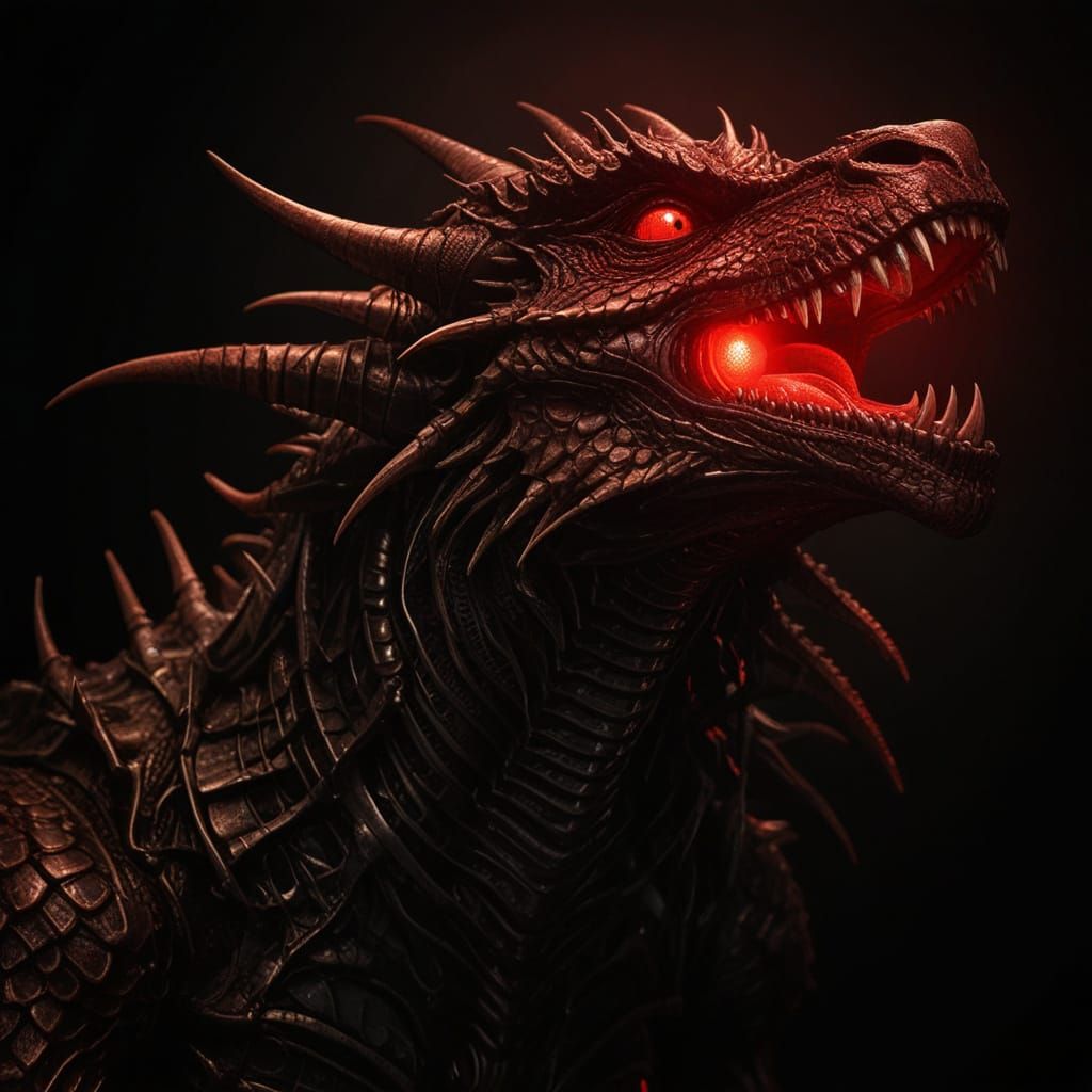 Biomechanical Dragon in Giger-esque Horror Scene