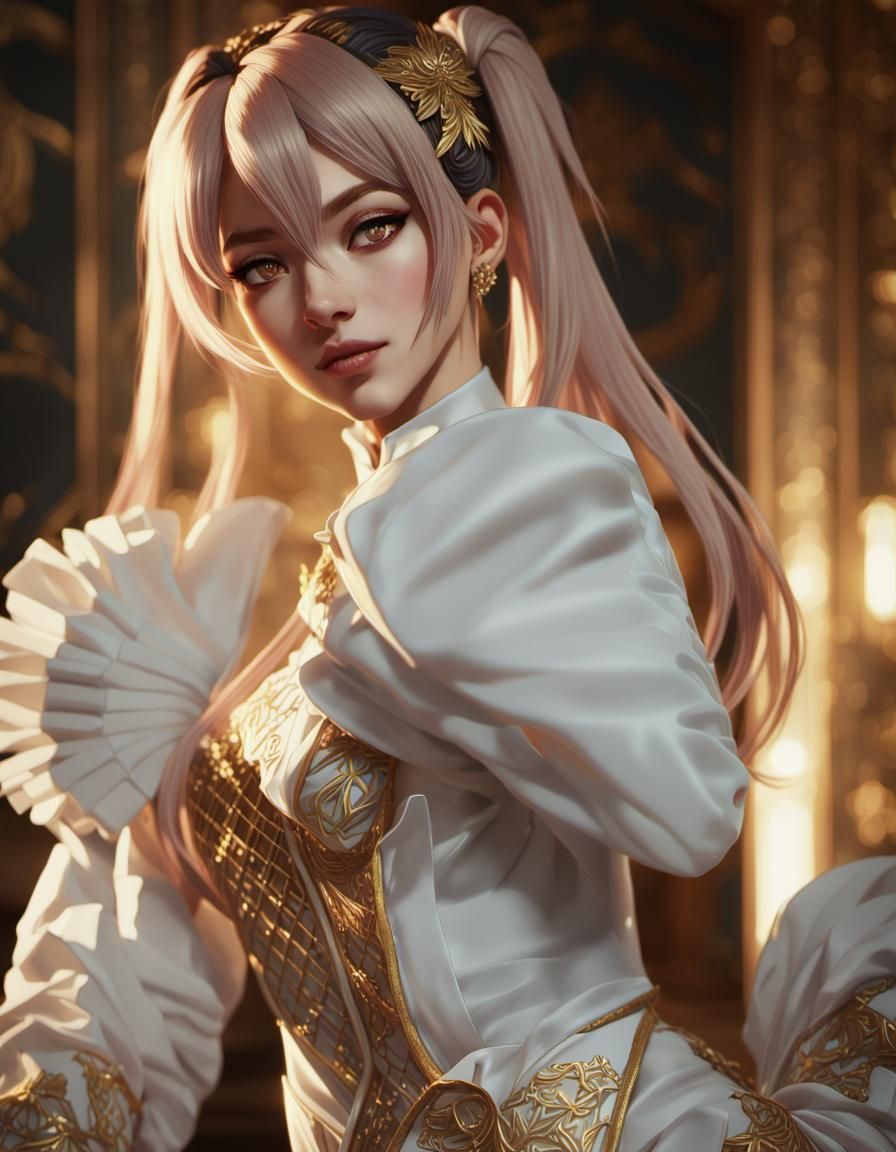 Elegant Woman in High-Fashion: 3D Anime Art