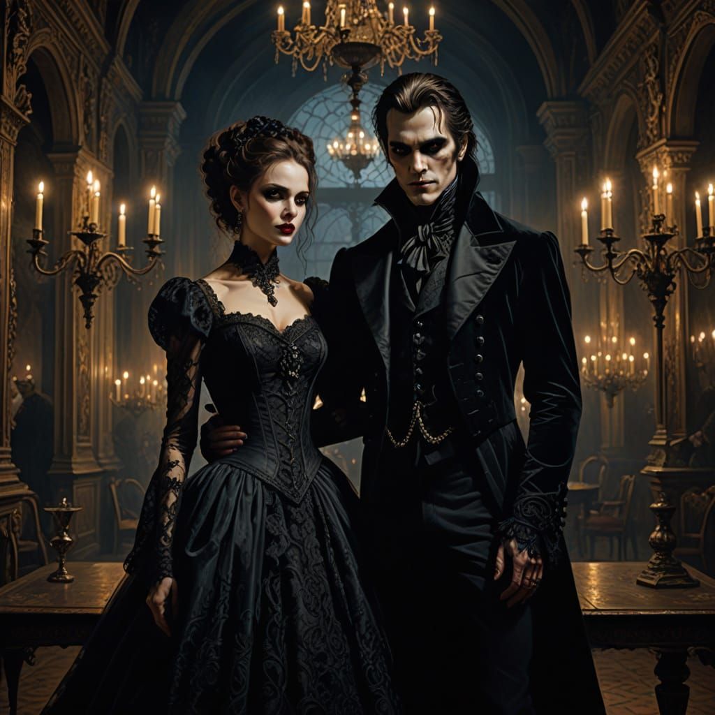 Elegant Vampire Couple at Masquerade Ball