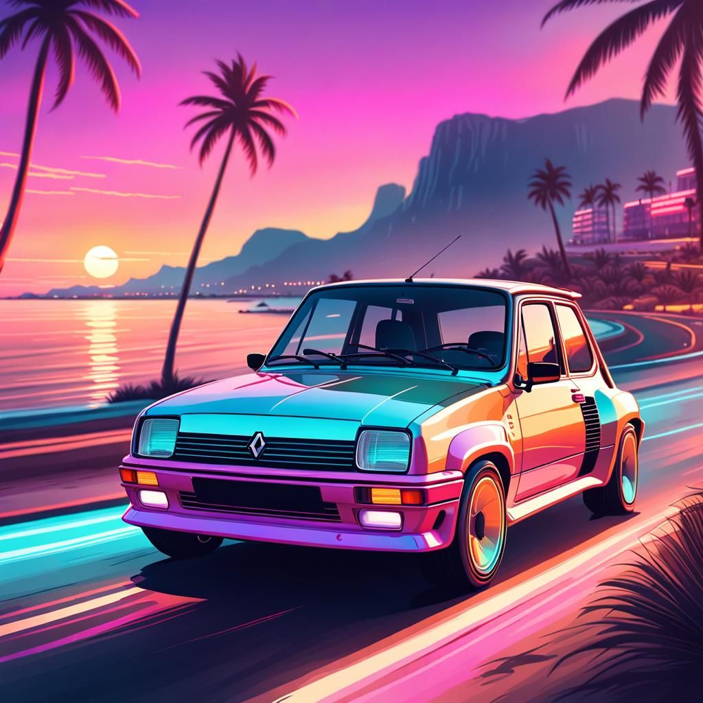 Renault 5 Copa Turbo: Retro-Futuristic Coastal Drive
