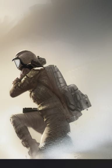 Futuristic Soldier in Battlefield Action, Photorealistic Ill...