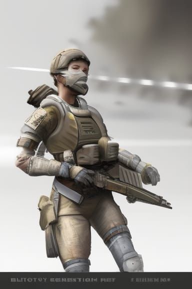 Photorealistic Female Soldier in Futuristic Battlefield