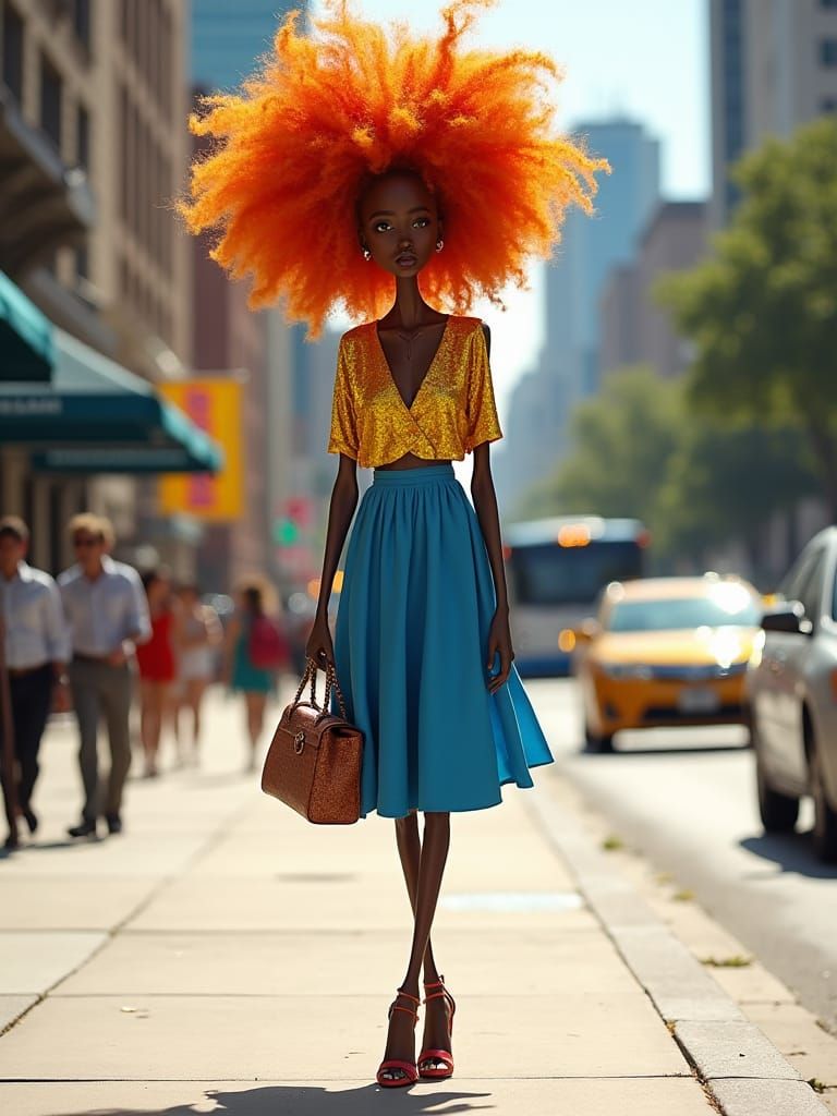 Exuberant Stick-Figure Woman in Dallas: Mixed Media Art