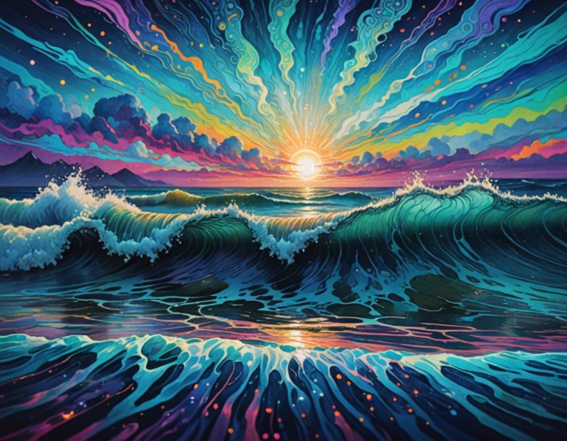 Ethereal Cosmic Sea in Iridescent Hues, Shimmering with Astr...