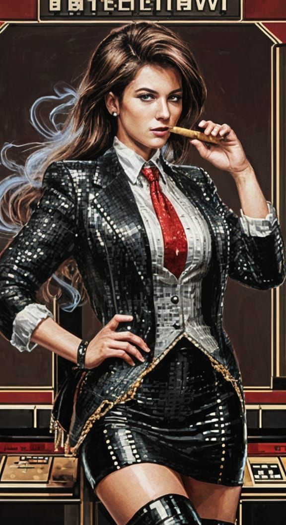 8-Bit Businesswoman Smoking Cigar in Retro Style