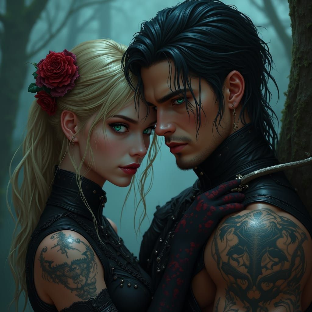 Gothic Fantasy Couple in Mystical Forest
