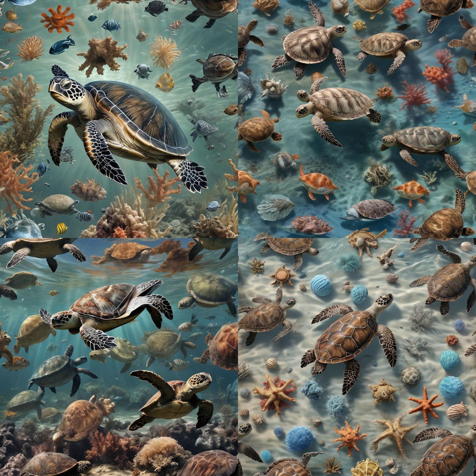Sea Turtle and Marine Life in Ultrarealistic 3D