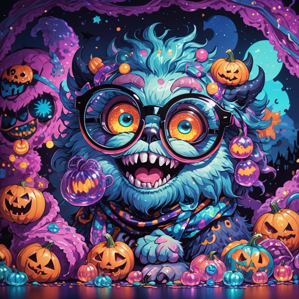 Creepy Cute Monster in Neon Halloween Manga