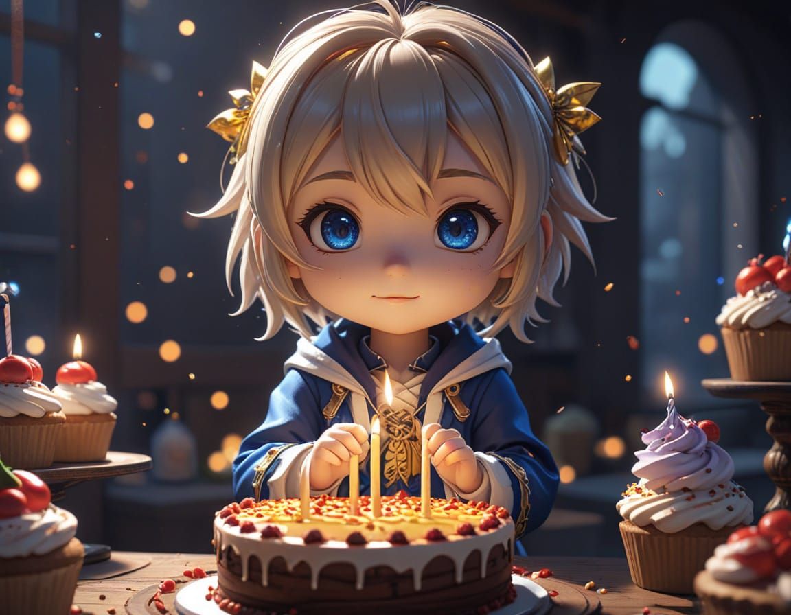 Vibrant Chibi Birthday Party in Anime Style