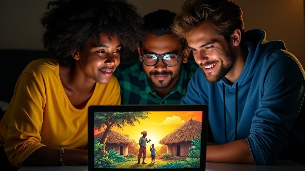 African Village Scene in Vibrant Colors, Inspired by Nigeria...