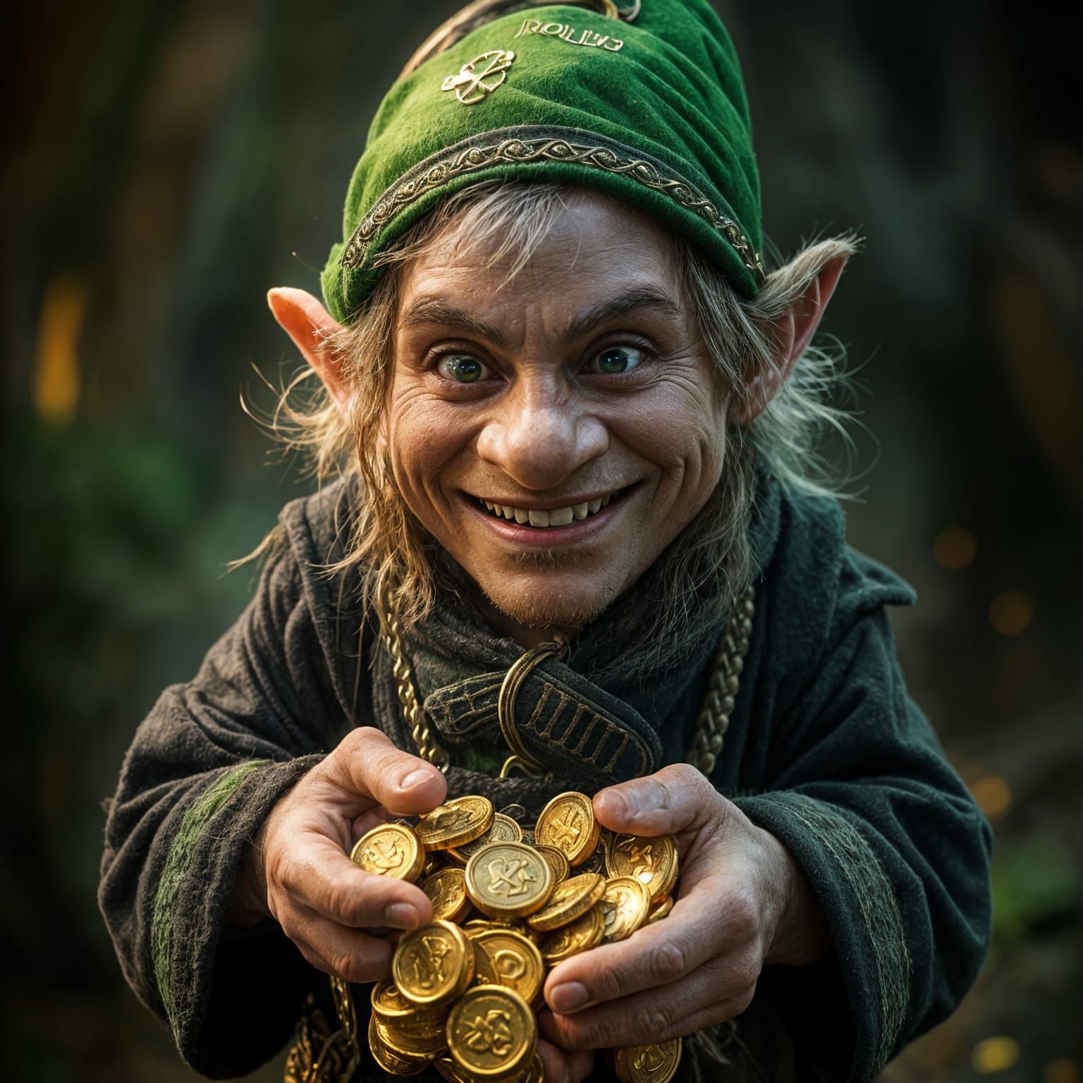 Gothic Leprechaun Handles Treasure with Joy