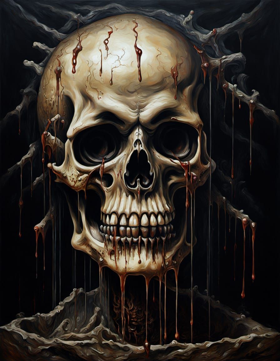 Skull luxury surrealism, macabre, horror art, dripping, deca...