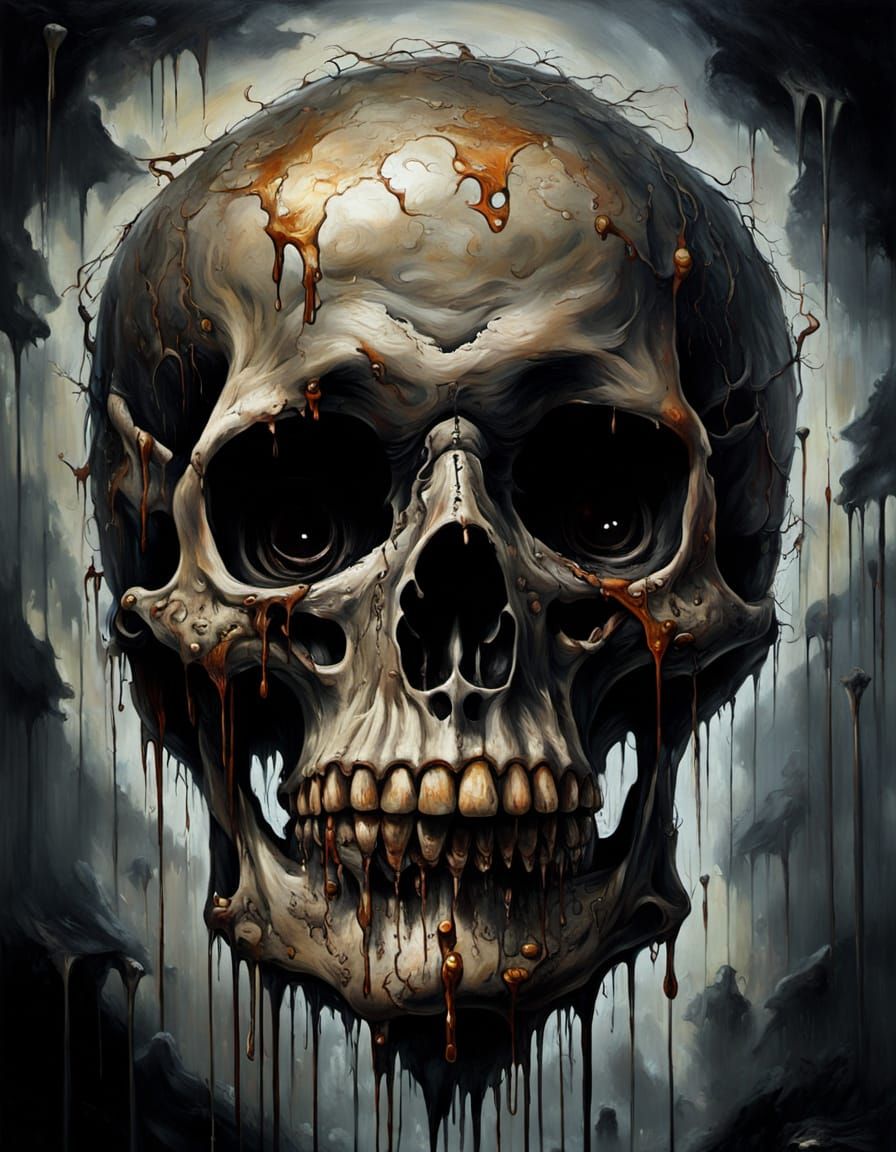 Skull luxury surrealism, macabre, horror art, dripping, deca...