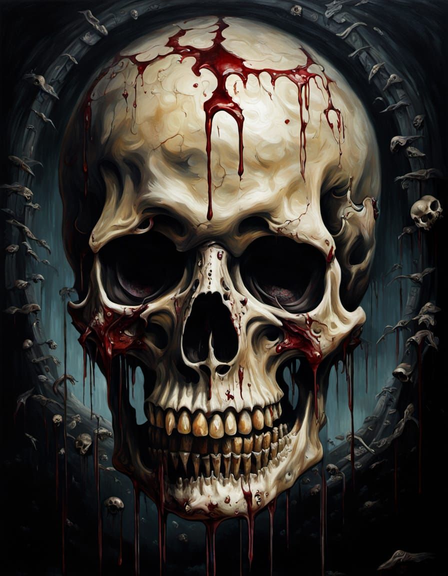 Skull luxury surrealism, macabre, horror art, dripping, deca...