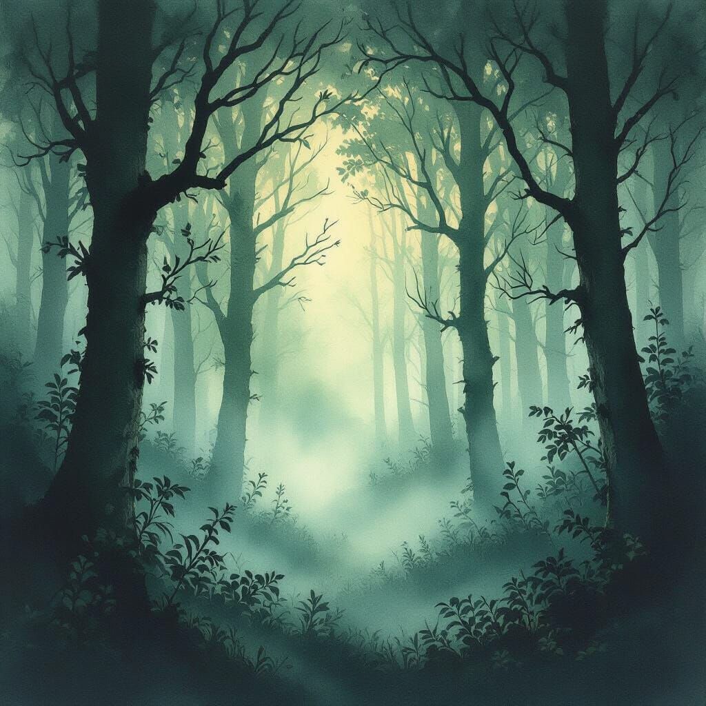 Ethereal Watercolor Forest Scene