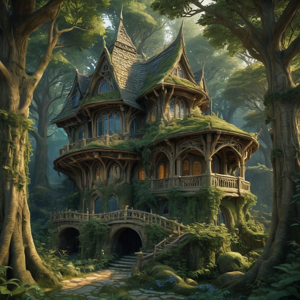 Elegant Elven Home Amidst Enchanted Forest