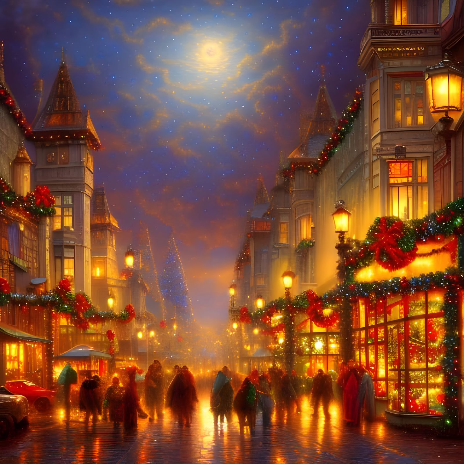 Shimmering Christmas Eve Shopping Scene