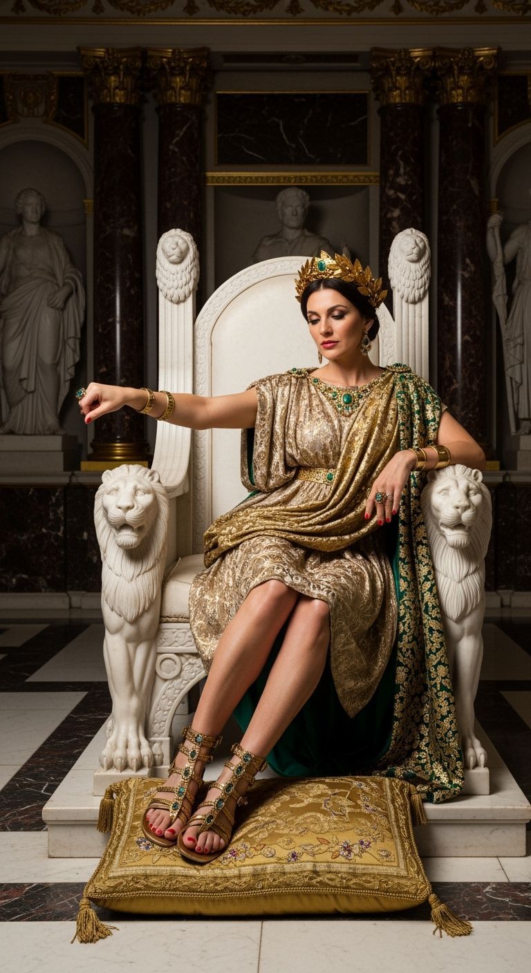 Lavish Roman Empress on Marble Throne, Photorealistic