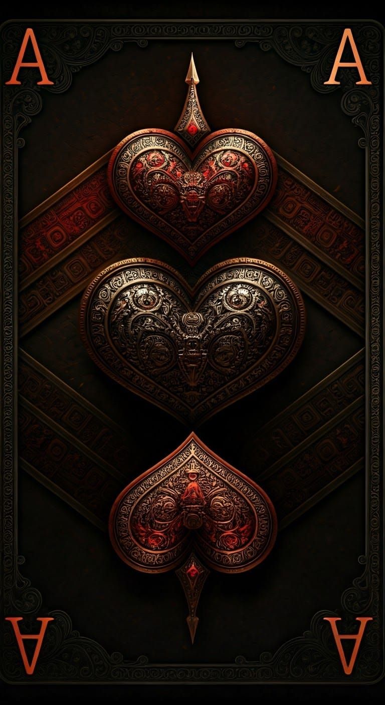 Stylized Metallic Ace of Hearts Playing Card in Dramatic Gra...