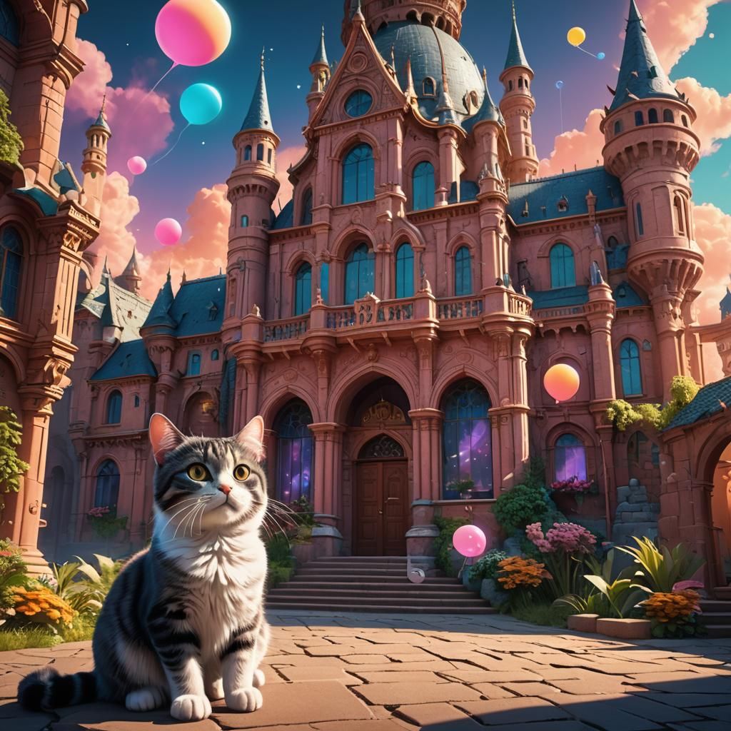 Cartoon Cat in Fantasy Environment, Digital Matte Painting