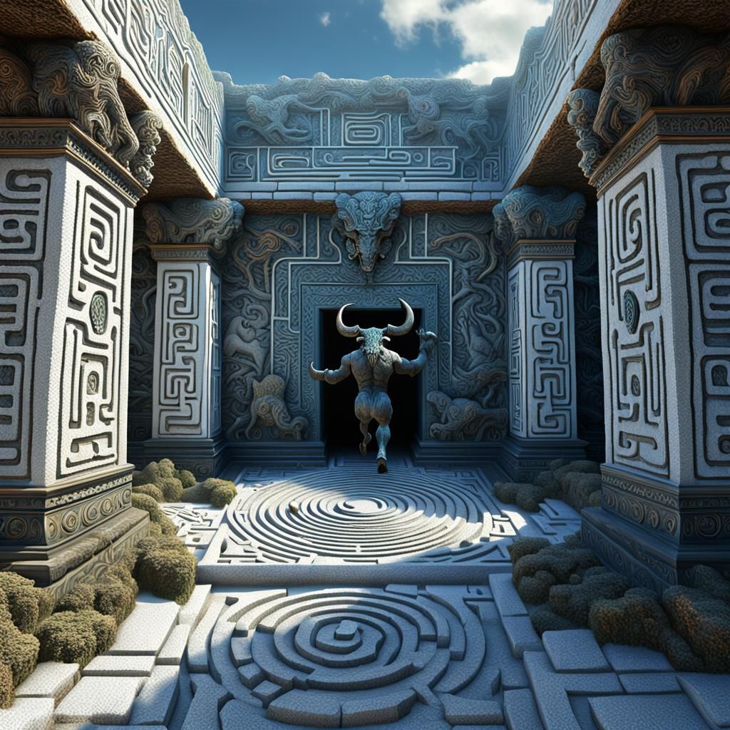 Minotaur in Minoan Maze: Artstation Fantasy