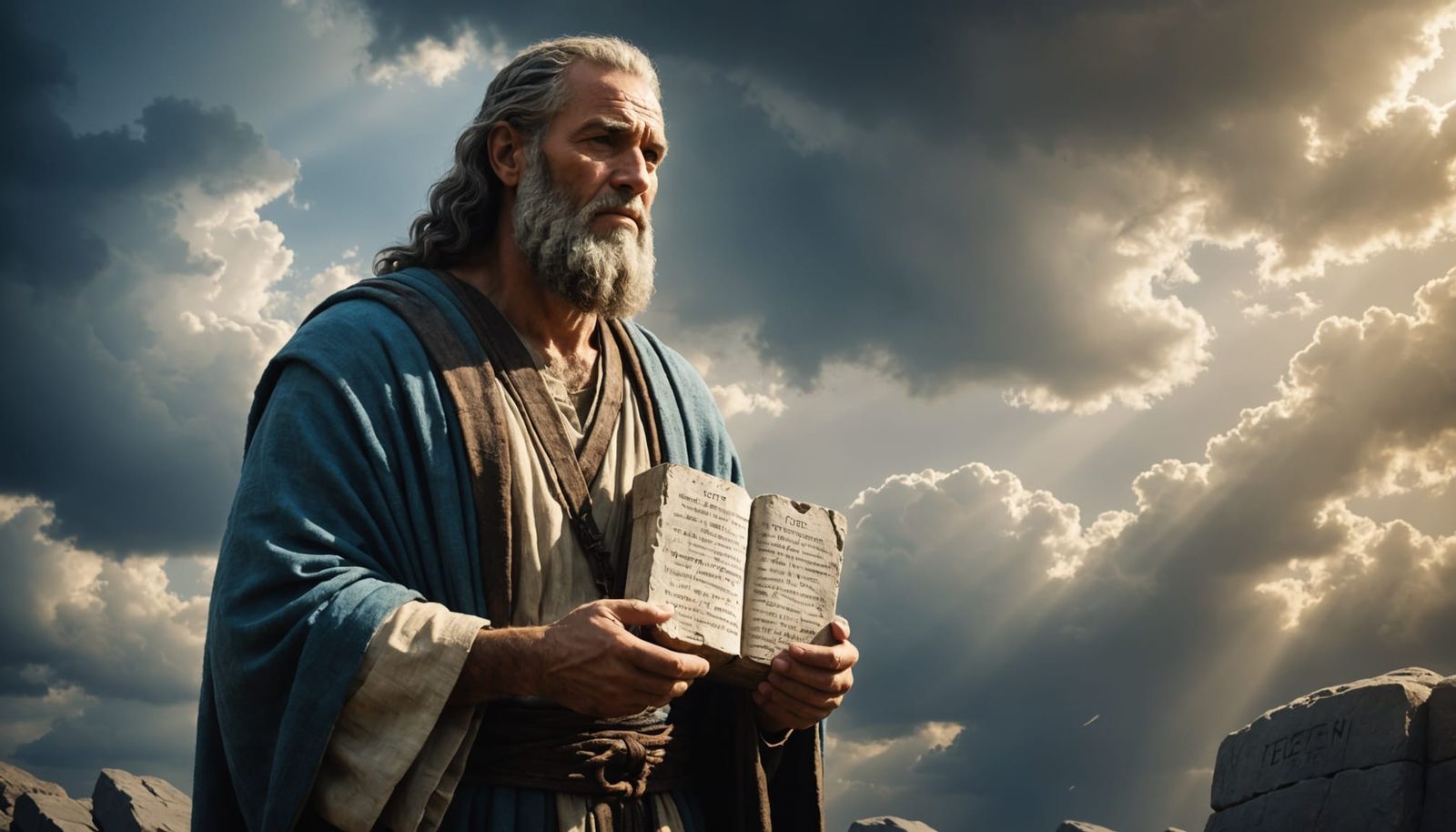 Moses Holding the Ten Commandments in Soft Light