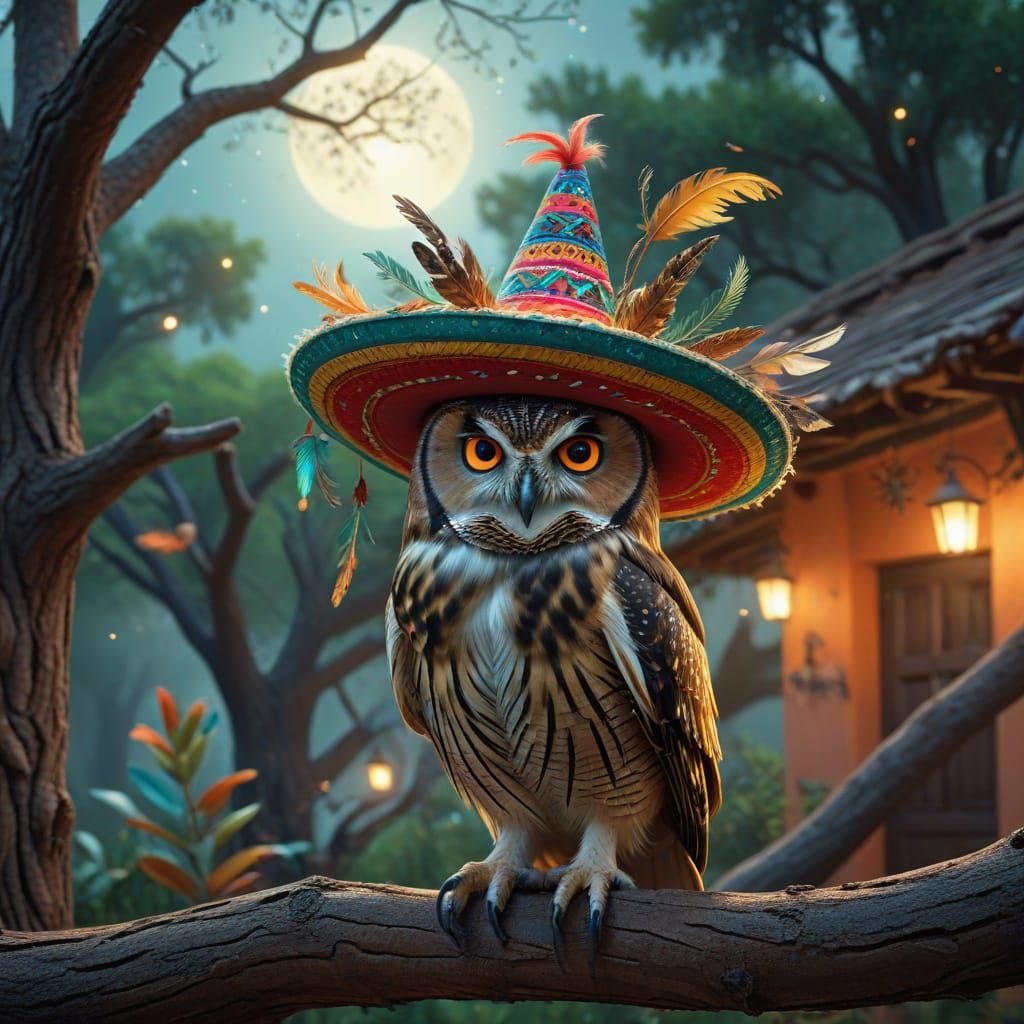 Cosmic Priestess Dances with Animals, Owl Observes