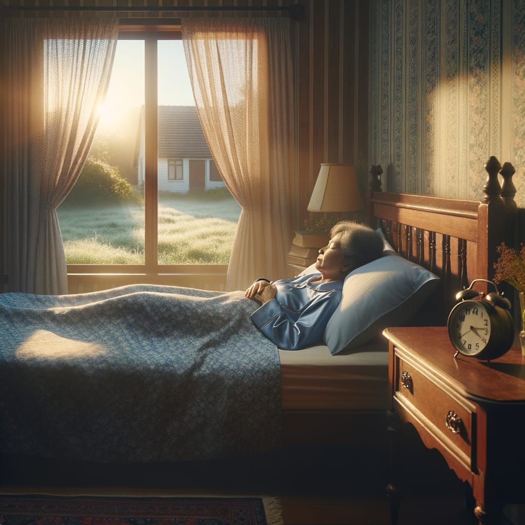 Tranquil Sunrise Bedroom Scene with Sleeping Woman
