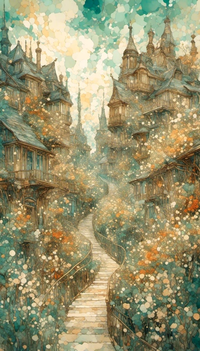 Surrealist Dreamscape Pathway in Impressionist Style