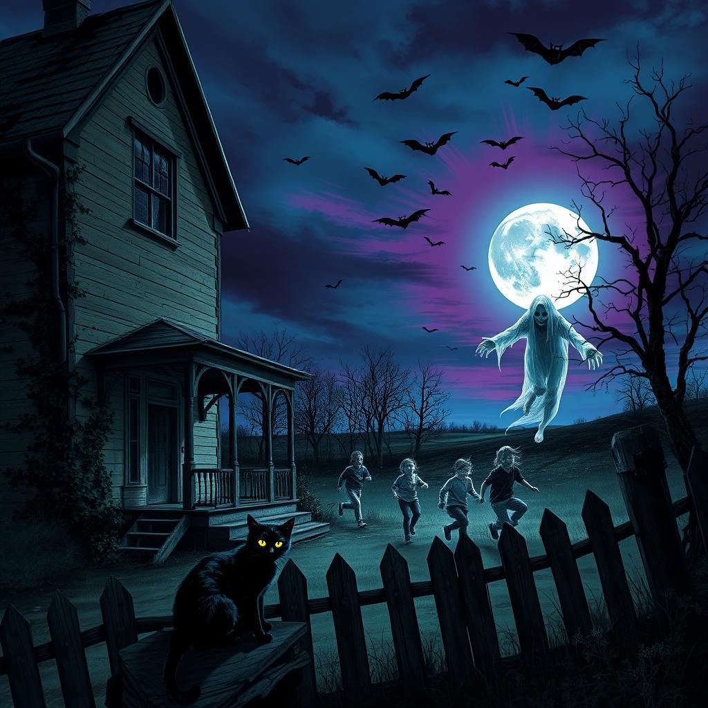 Terrifying Haunted House with Ghostly Figure