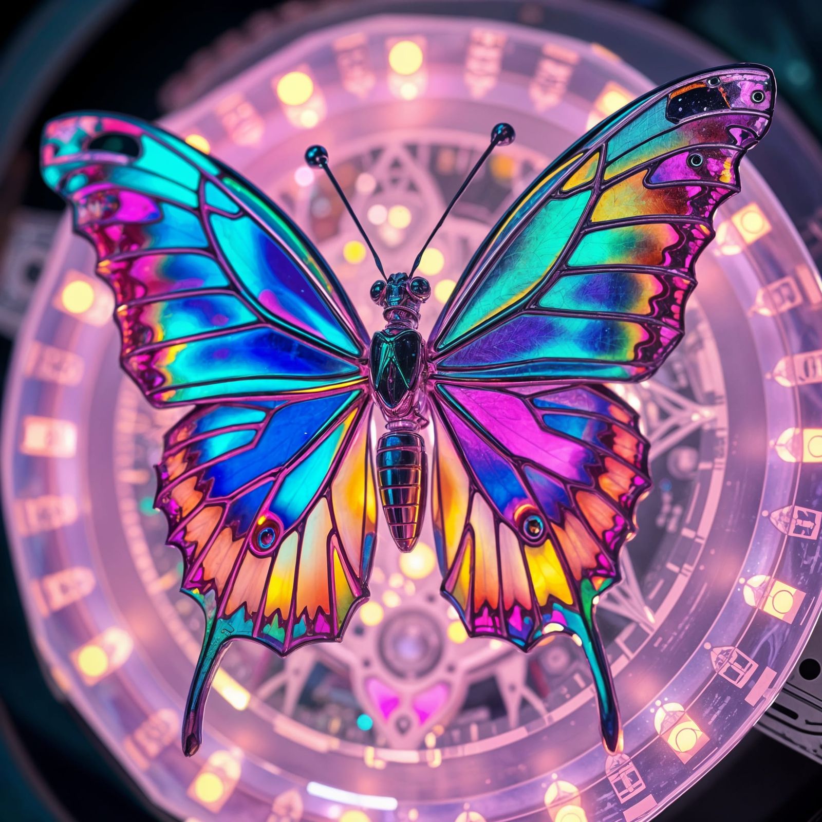 Clockwork Butterfly Drone with Bioluminescent Wings