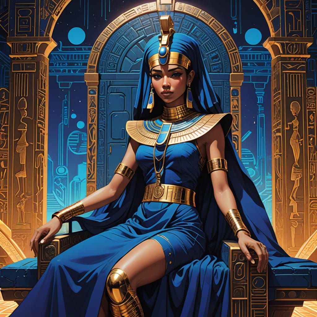 Retrofuturistic Goddess of the Nile in Elegant Egyptian Styl...