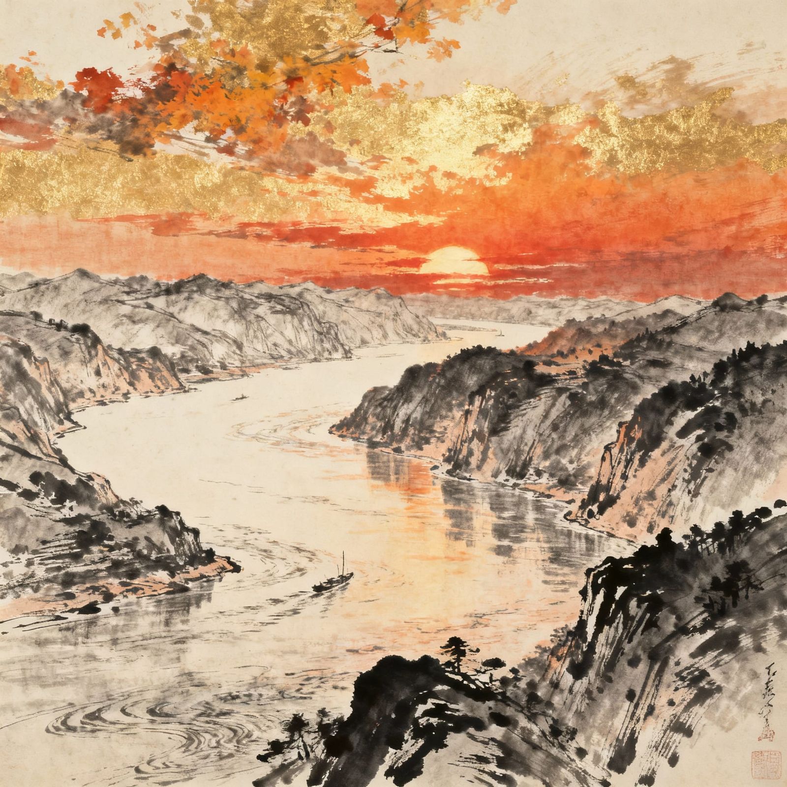 Yangtze River Autumn Sky Sketch in Expressive Pencil