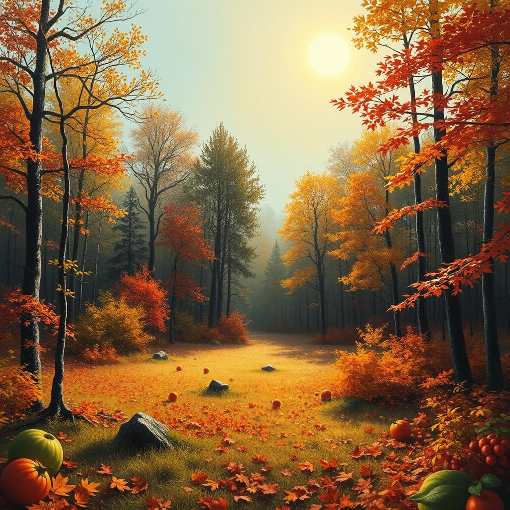 Autumn Clearing Painting in William Morris Style