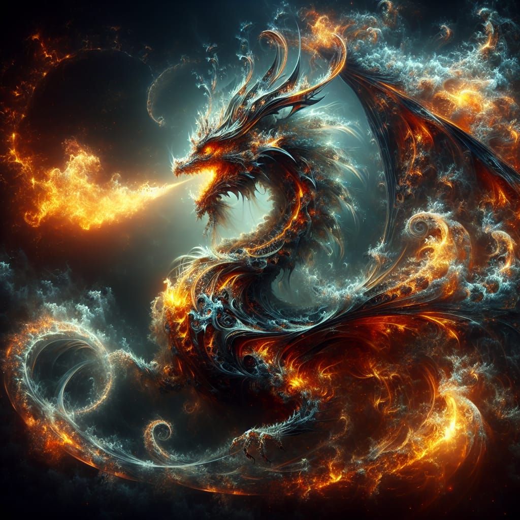 Elemental Fire Dragon of Smoke and Fractals