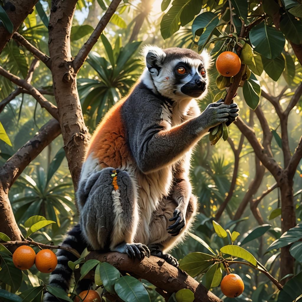 Madagascar Lemur Enjoys Fruit in Jungle Concept Art