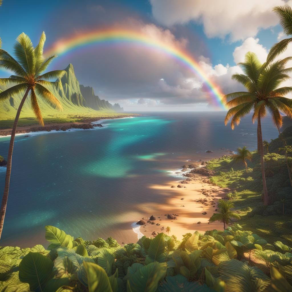 Rainbow Over Hawaii in 3D Game Style