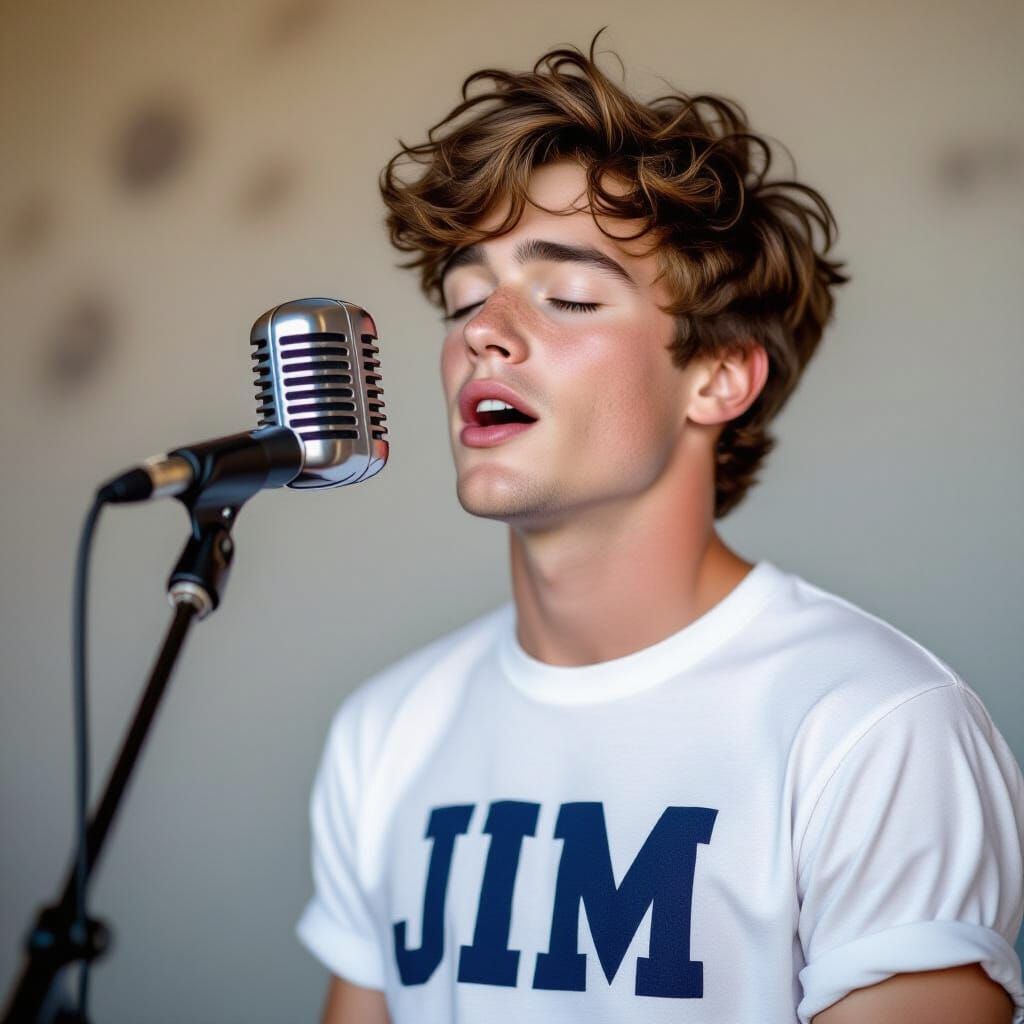 Jim Singing with Eyes Closed in T-Shirt