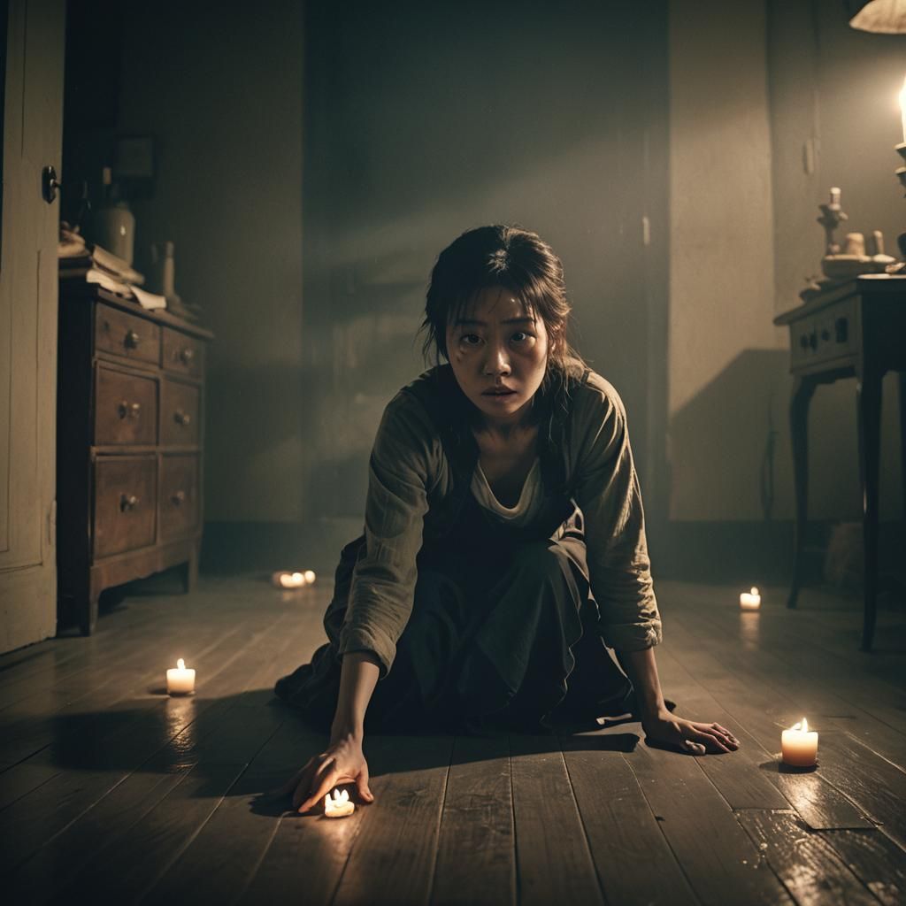 Flickering candlelight dancing across her face. Creepy, eeri...