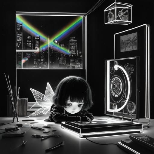 Surreal Rayograph with Rainbow Fairy and Goth Dolls