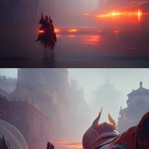 Dramatic Arrival Concept Art in Orange and Teal
